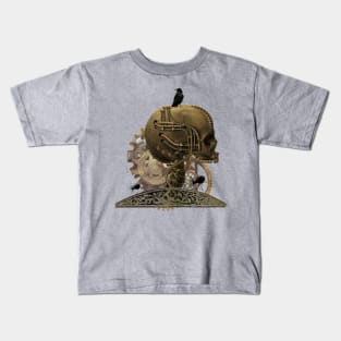 Awesome mechanical skull with crow and spider Kids T-Shirt